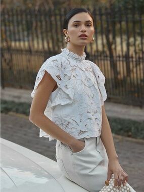 NWT Anthropologie Lainie High-Neck Lace Cutwork Blouse